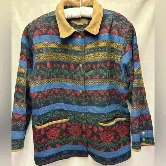 Woolrich Vintage Blanket Floral Native Print Jacket Coat Medium fits like Large - Picture 14 of 16